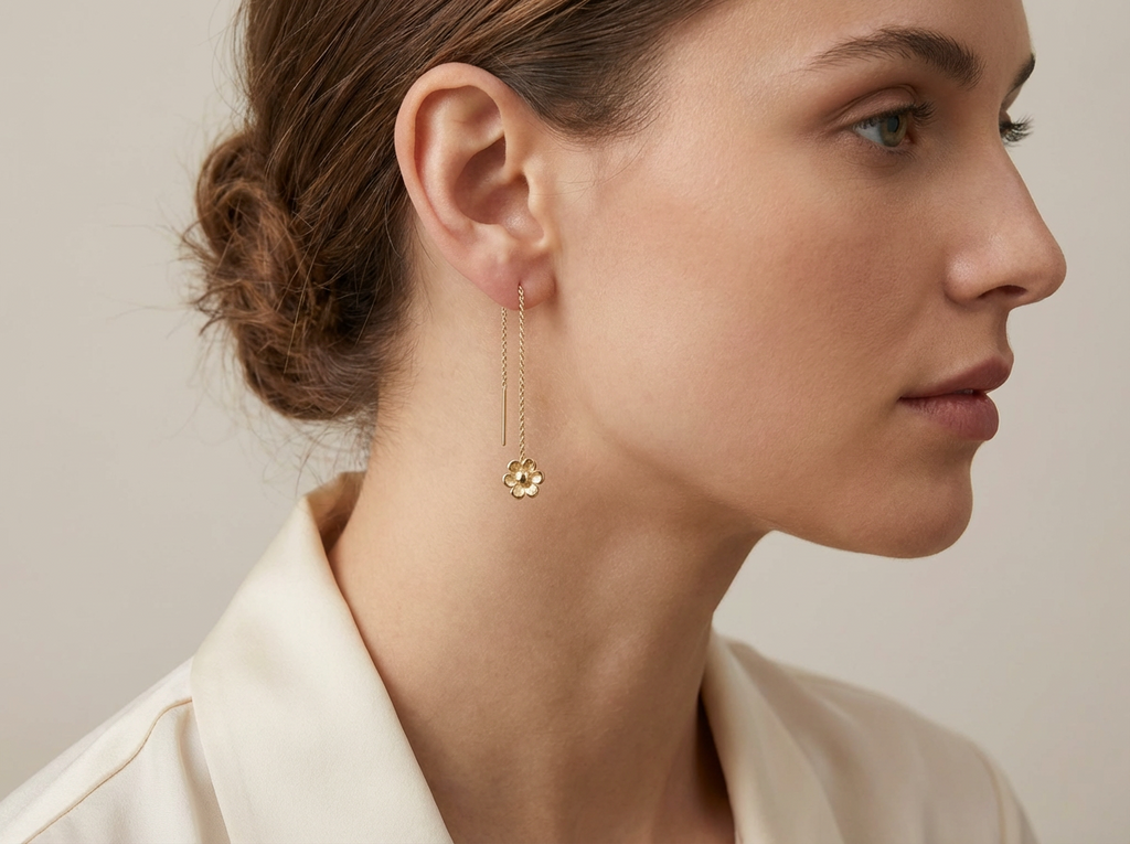 Delicate Flower Threader Earring