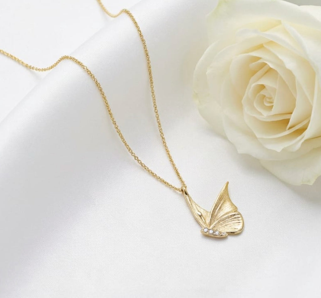 Delicate Butterfly Pendant Necklace with Diamond