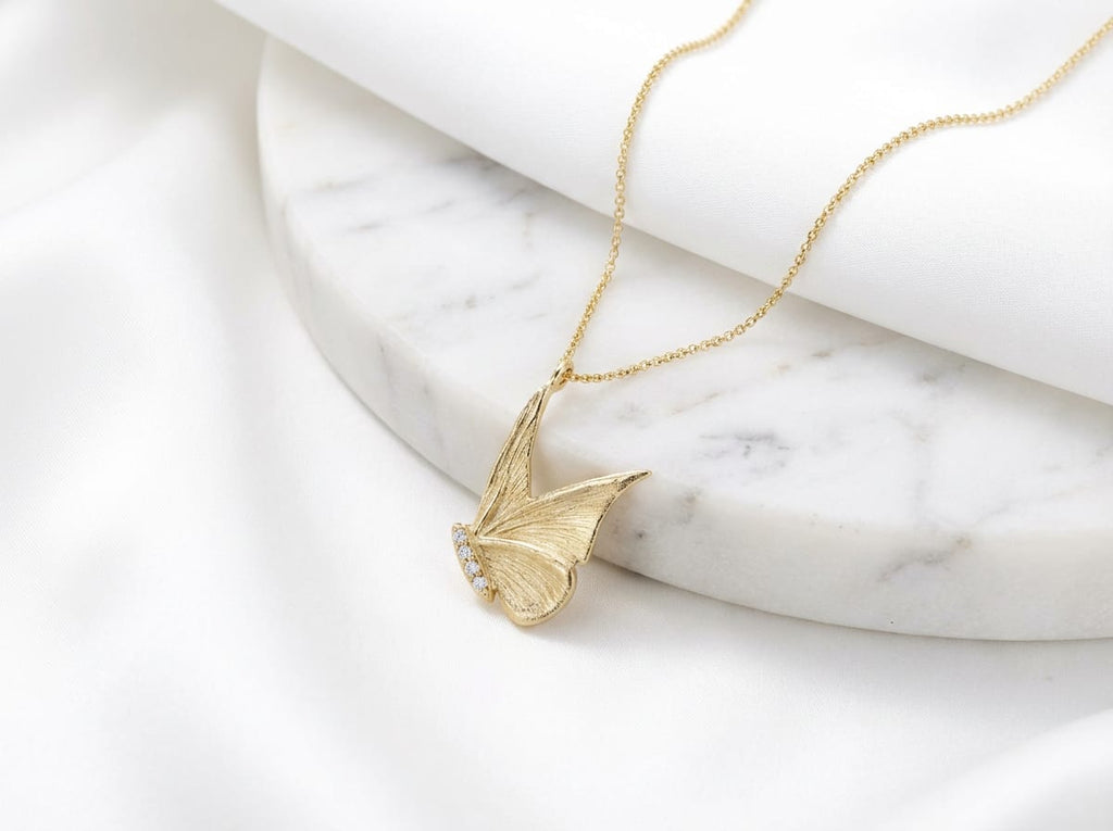 Delicate Butterfly Pendant Necklace with Diamond